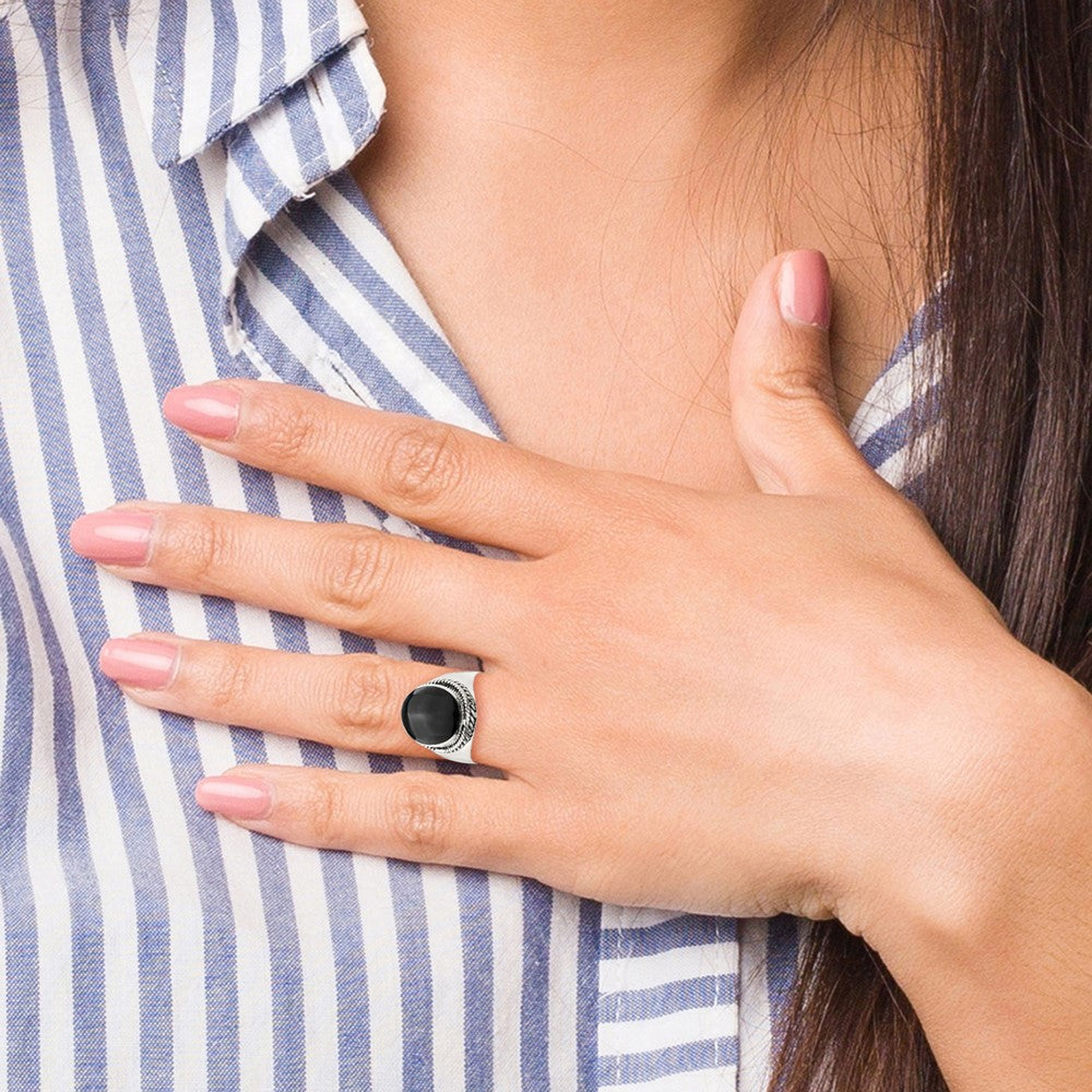 Sterling Silver Polished Black Onyx Ring