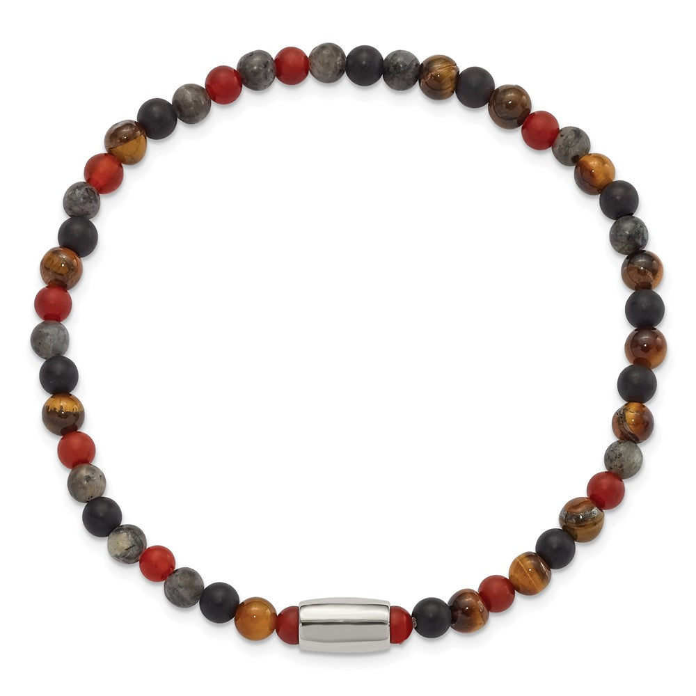 Stainless Steel Polished Spectrolite/Agate/Tiger's Eye Stretch Bracelet