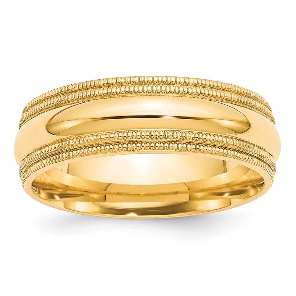 10k Yellow Gold 7mm Double Milgrain Comfort Fit Wedding Band Size 14