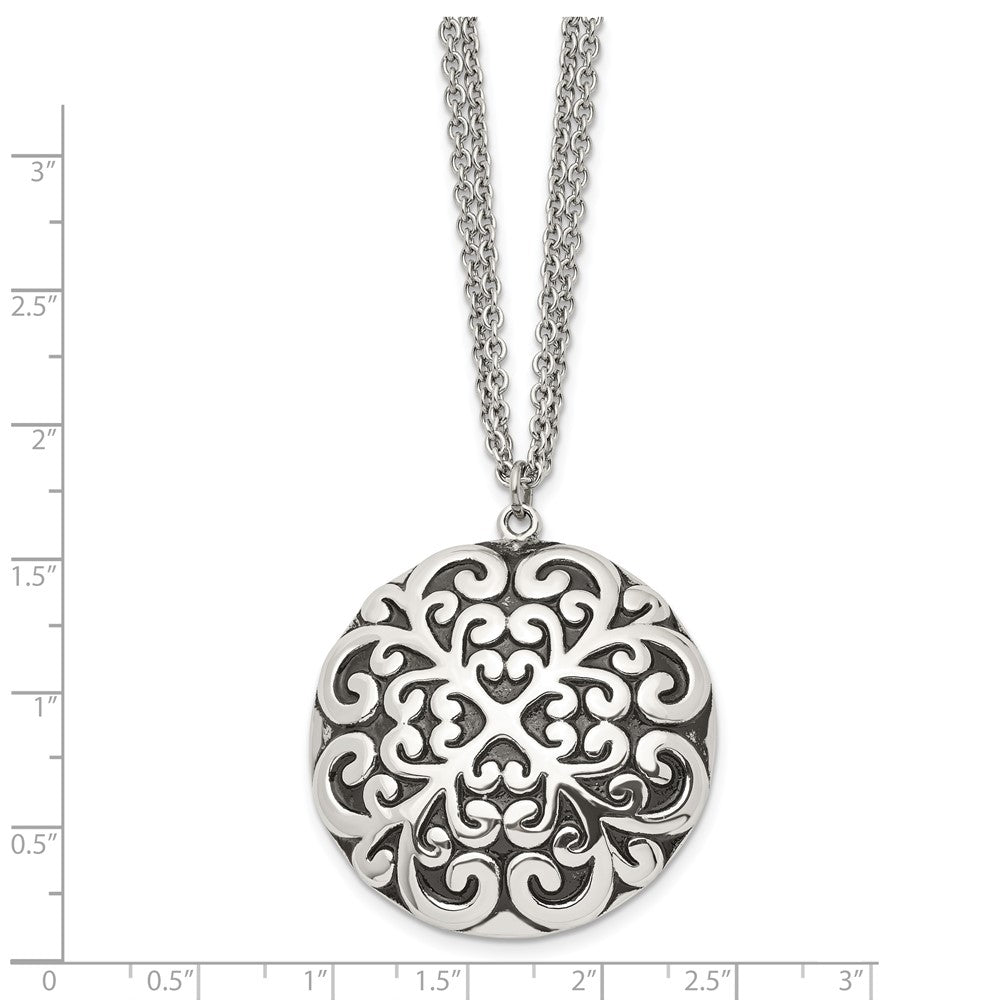 Stainless Steel Polished and Antiqued Circle 18in Necklace