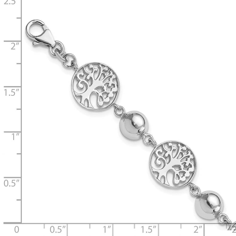 Sterling Silver Rhod-plated Round Tree and Circle w/1in ext. Bracelet 7 inches