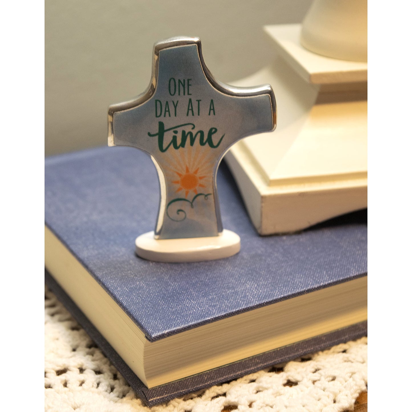 Abbey & CA Gift One Day at A Time Small Artmetal Standing Cross
