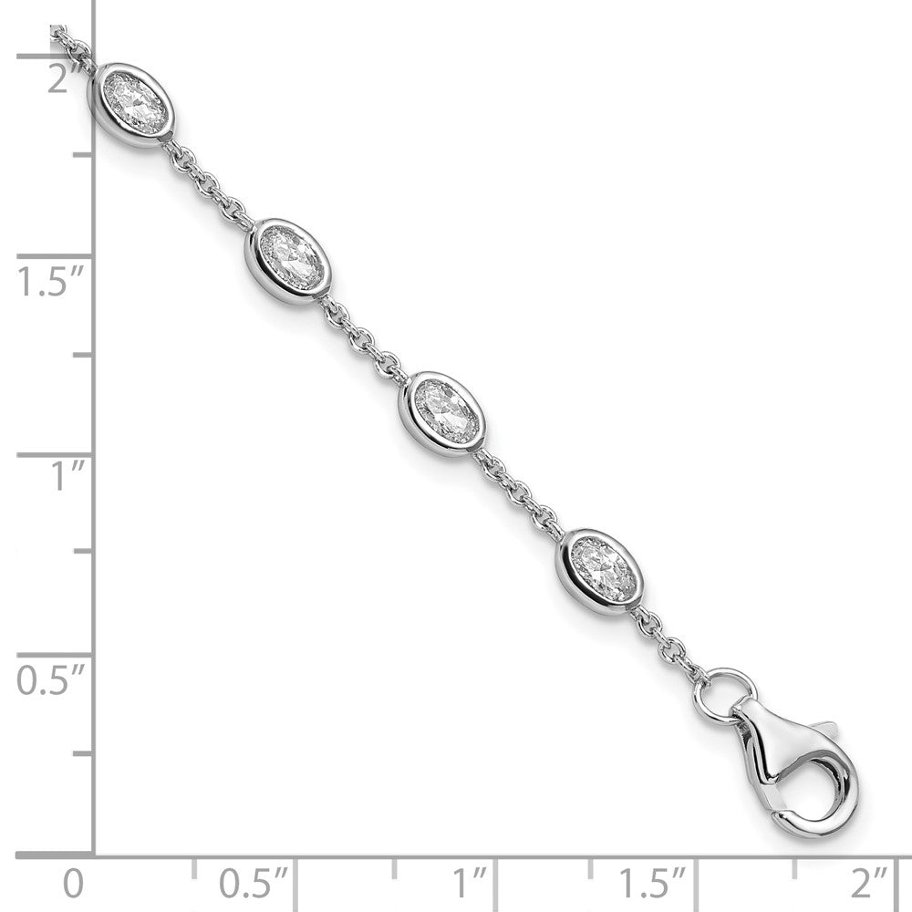 Sterling Silver Rhodium-plated Oval CZ w/1in ext 11 Station Bracelet 6.5 inches