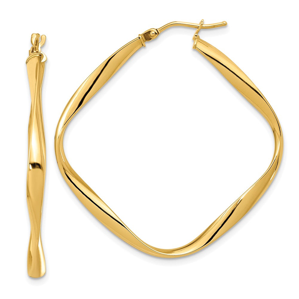10K Polished Twisted Square Hoop Earrings