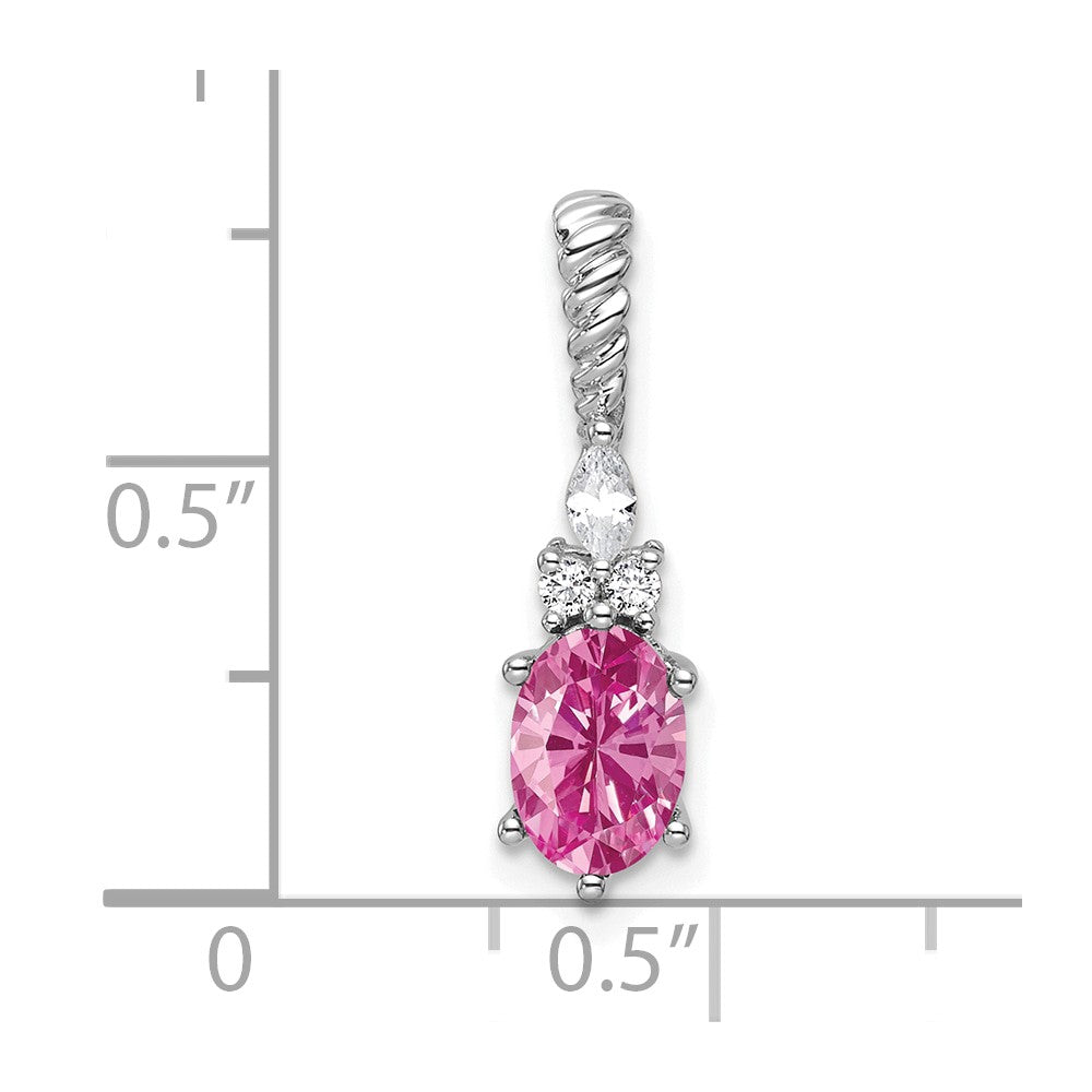 14K White Gold Polish Diamond & Lab Created Pink Sapphire Twisted Chain Sli
