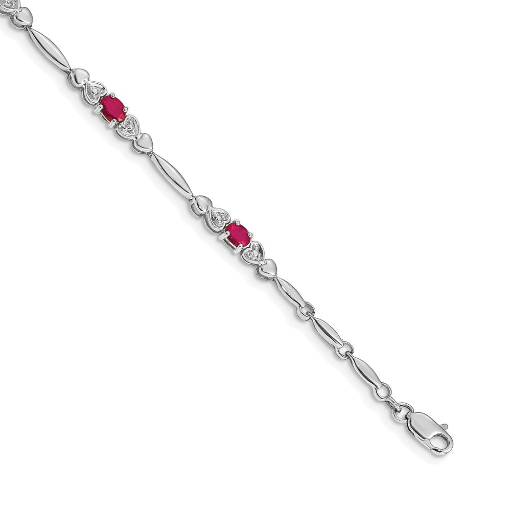 14k White Gold Diamond and Ruby Bracelet 7 inches