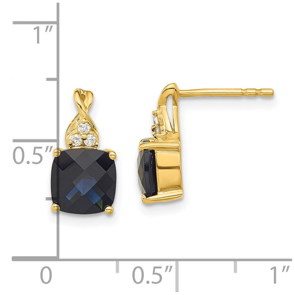 14K Yellow Gold Synthetic Checkerboard Blue Sapphire & Diamond Earrings