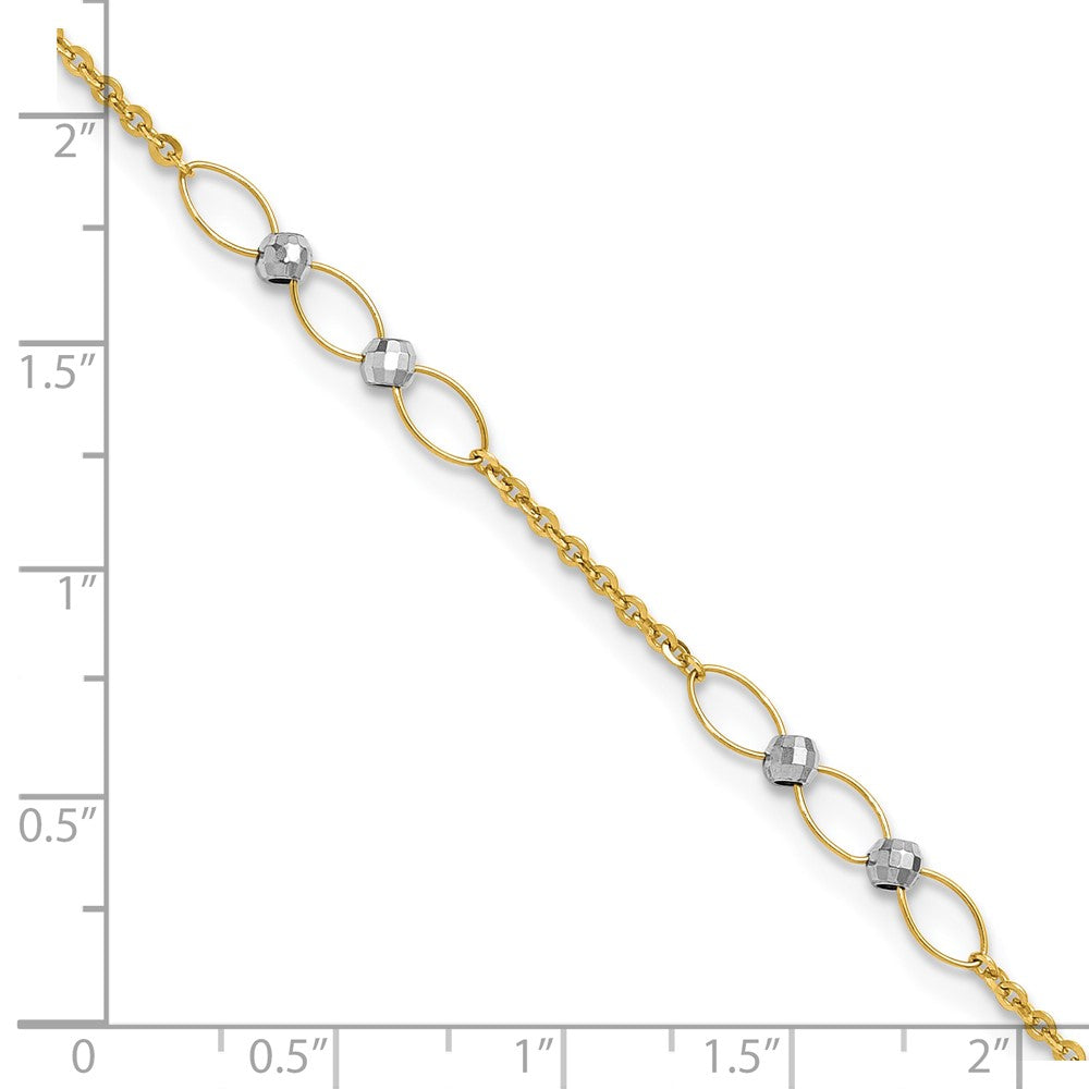 14k Two-tone Polished Oval Links and Faceted Beads 9 inch Plus 1 inch Extension Anklet