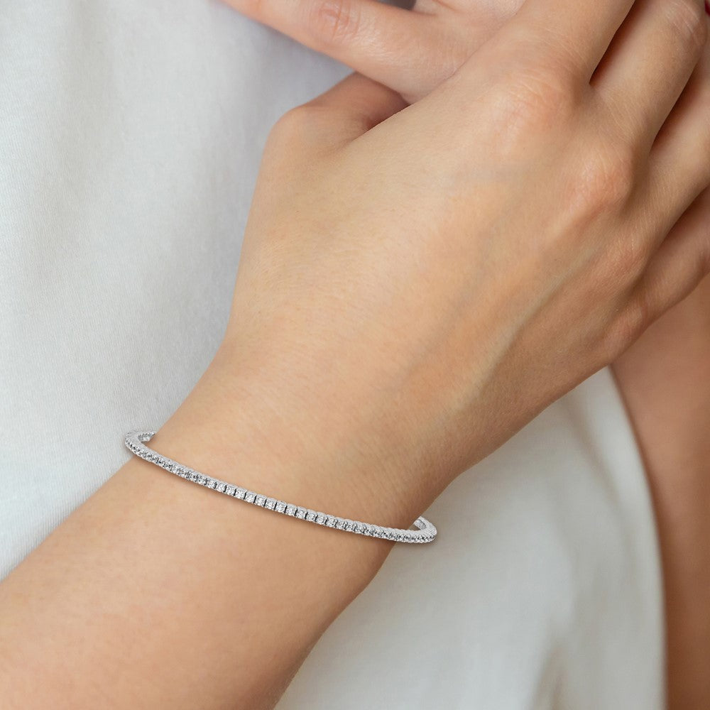 Sterling Shimmer Sterling Silver Rhodium-plated 85 Stone 1.7mm CZ 7 inch Flexible Bangle Bracelet