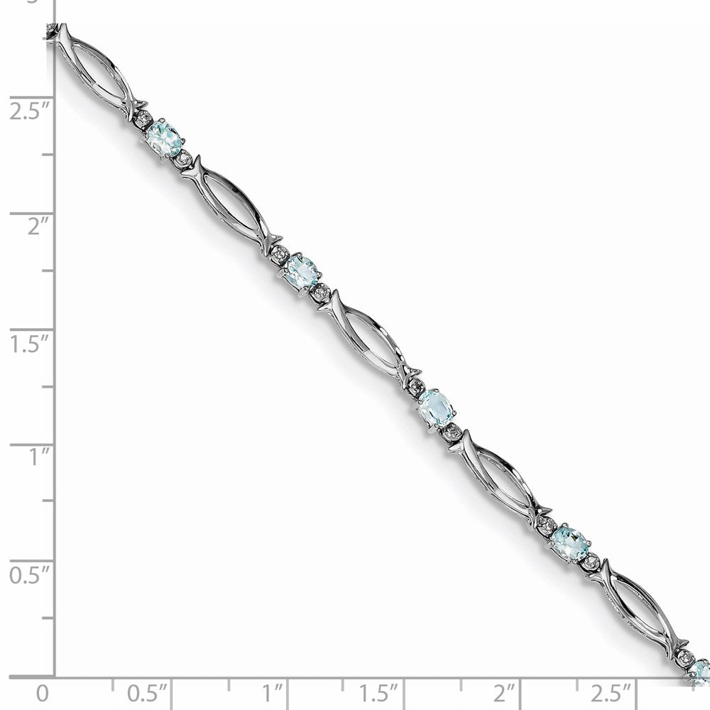 Sterling Silver Rhodium-plated Aquamarine and Diamond Bracelet 7 inches