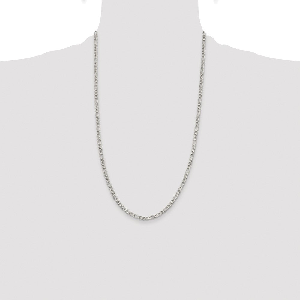 Sterling Silver Rhodium-plated 4mm Pav‚ Flat Figaro Chain