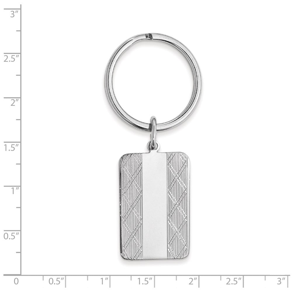Rhodium-plated Kelly Waters Key Ring with X-pattern Sides