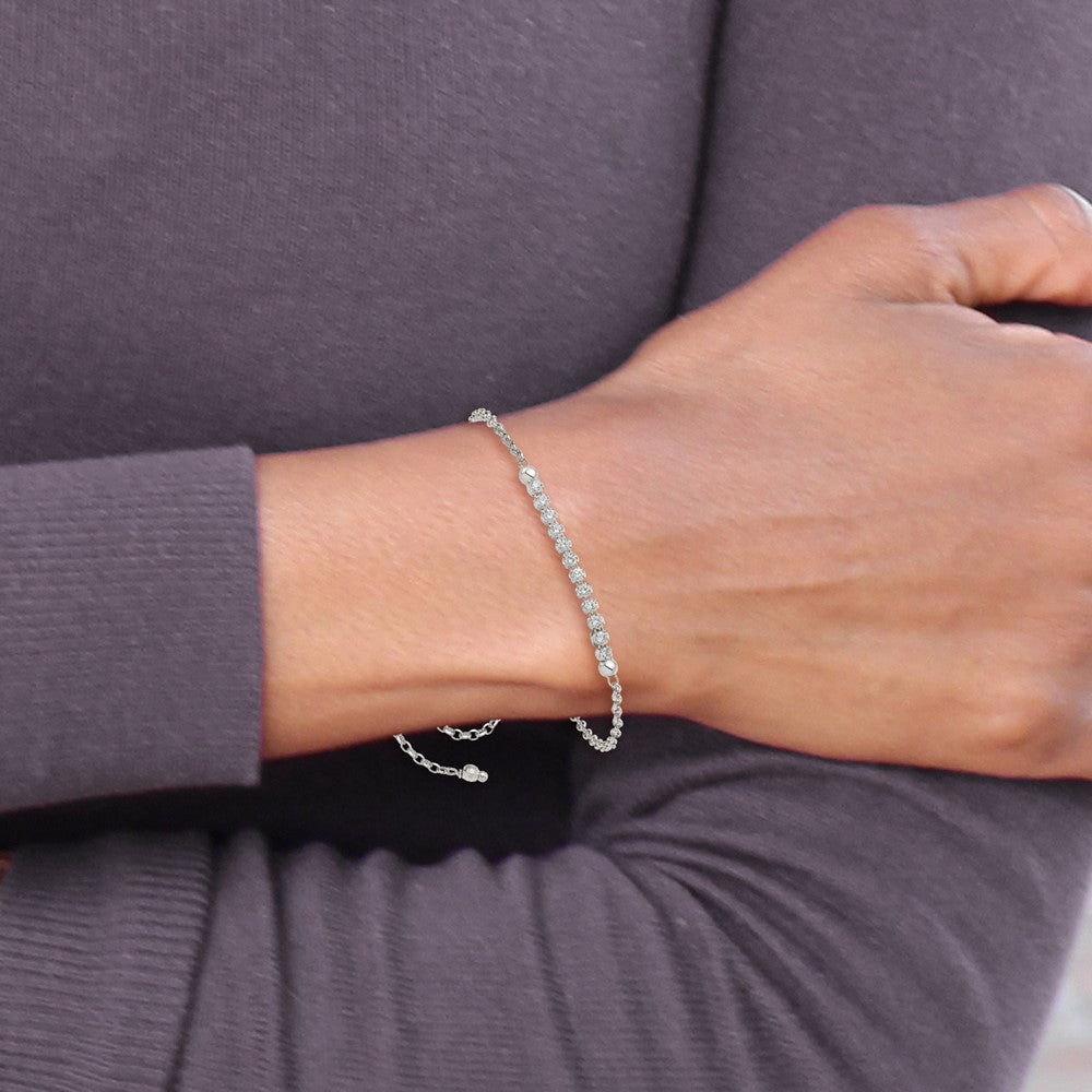 Sterling Silver Rhodium-plated CZ Adjustable Bracelet 10 inches