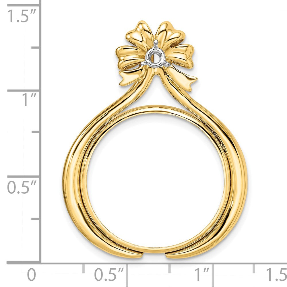 Wideband Distinguished Coin Jewelry 14k Two-tone Polished Diamond Teardrop Bow 22.0mm Prong Coin Bezel Pendant Mounting