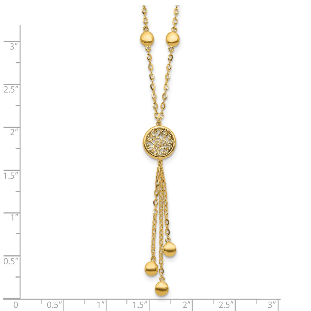 14K Polished Fancy Filigree Circles Dangle Necklace