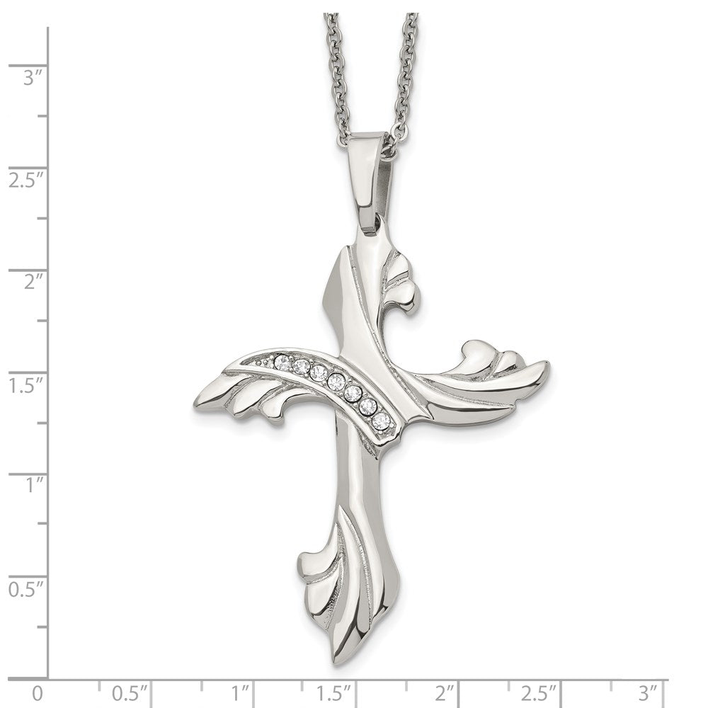 Stainless Steel Polished w/CZ Cross 20in Necklace