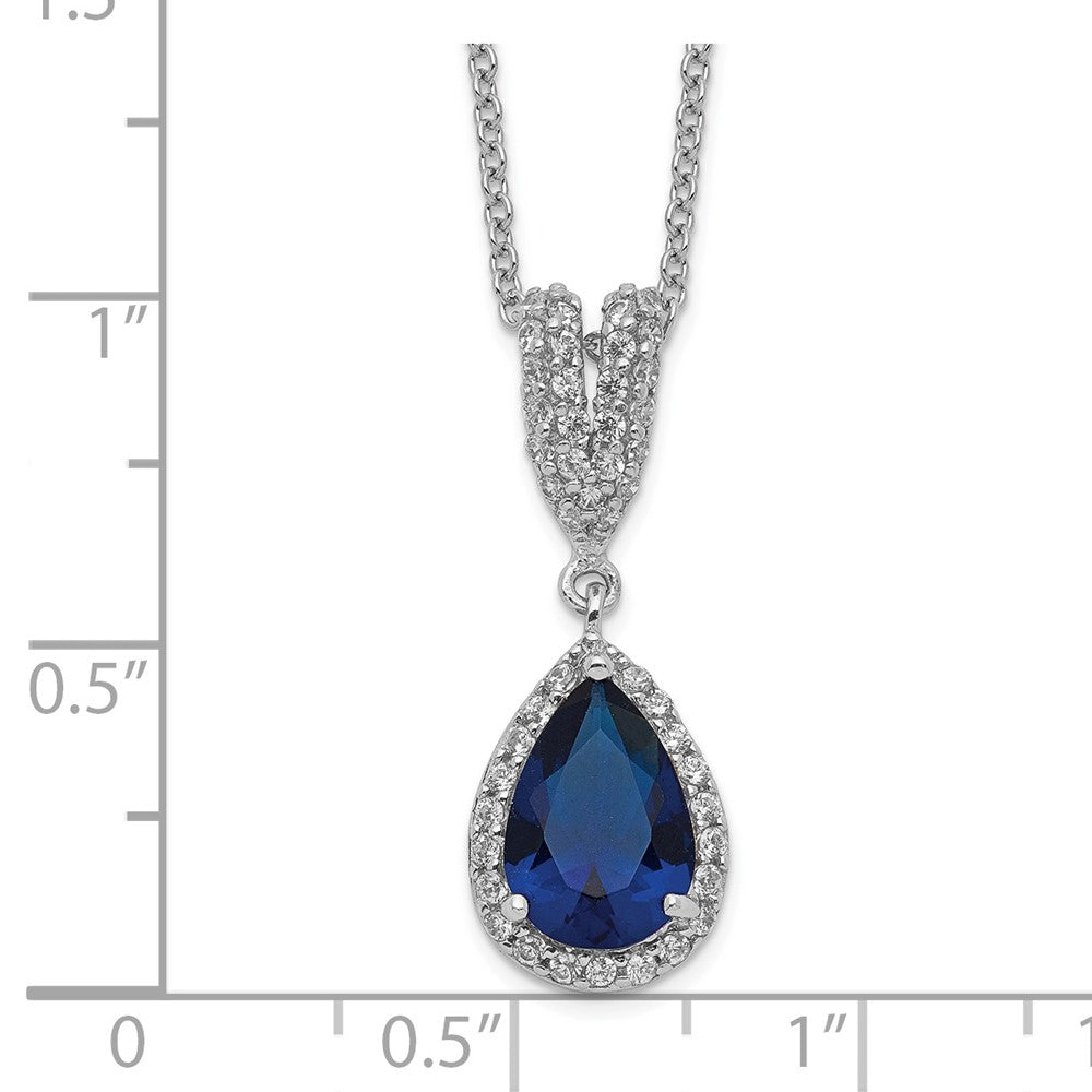 Cheryl M Sterling Silver Rhodium-plated Brilliant-cut Lab Created Dark Blue Spinel and Brilliant-cut White CZ Teardrop Halo 18 Inch Necklace 18 Inches