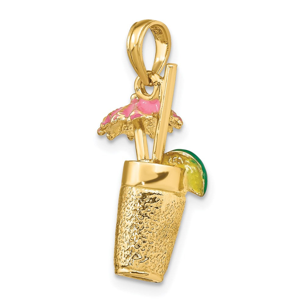14K 3-D Cocktail Drink w/Pink Enamel Umbrella Charm