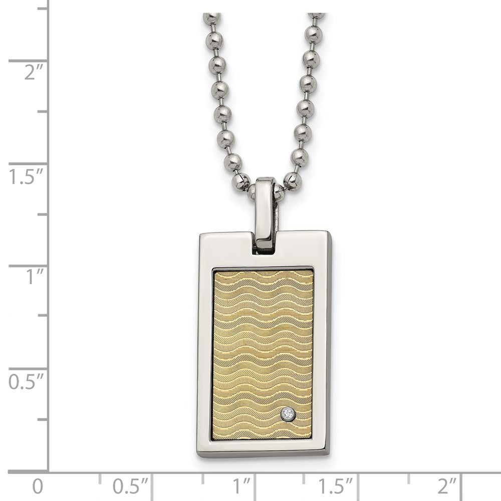 Stainless Steel Brushed & Polished w/18k Gold Accent .01ct. Dia Necklace
