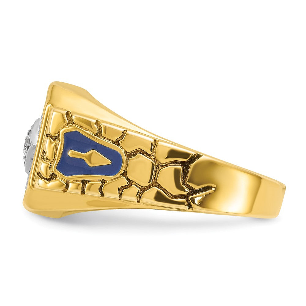 IBGoodman 14k Two-tone Men's Polished and Textured with Blue Enamel and Diamond Blue Lodge Master Masonic Ring