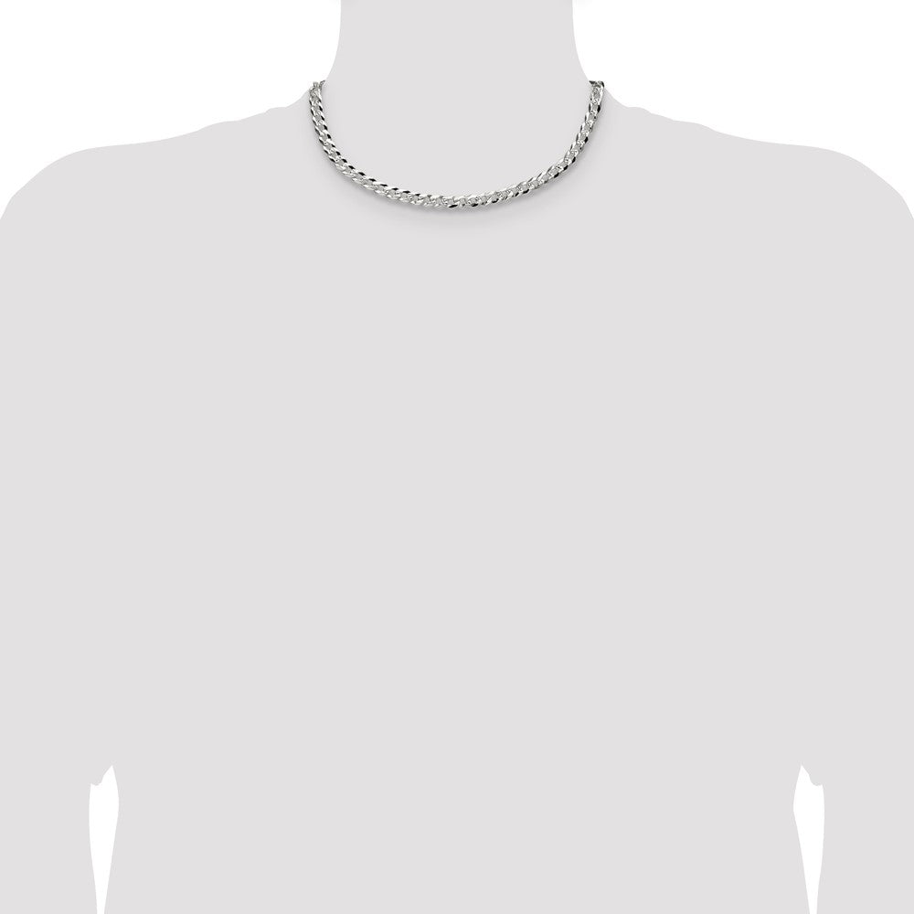 Sterling Silver 5.9mm Flat D/C Pave Curb Chain