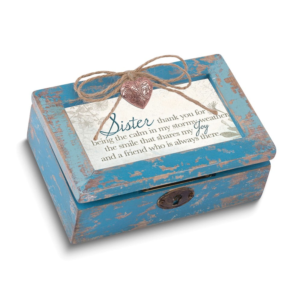 Distressed Finish Wooden SISTER Heart Locket Music Box (Plays Wonderful World) QGM18541