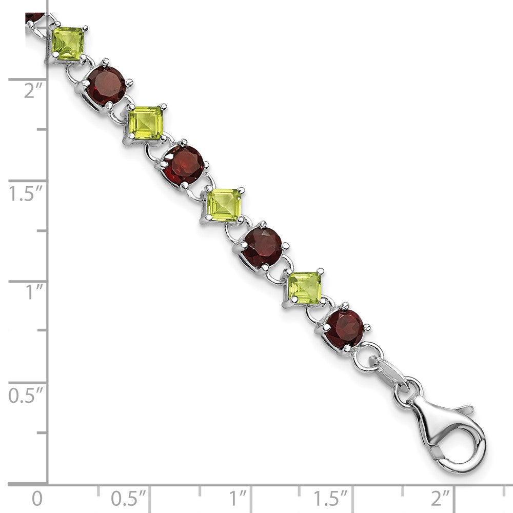 Sterling Silver Garnet & Peridot w/ 1 ext Bracelet