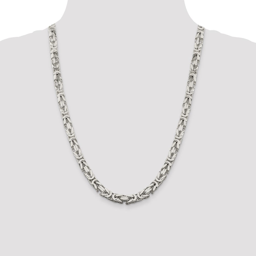Sterling Silver 7.5mm Byzantine Chain 24 Inches
