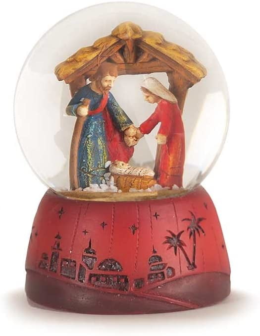 Dicksons Holy Family Within Creche Resin Stone 3 Inch Christmas Nativity Water Globe