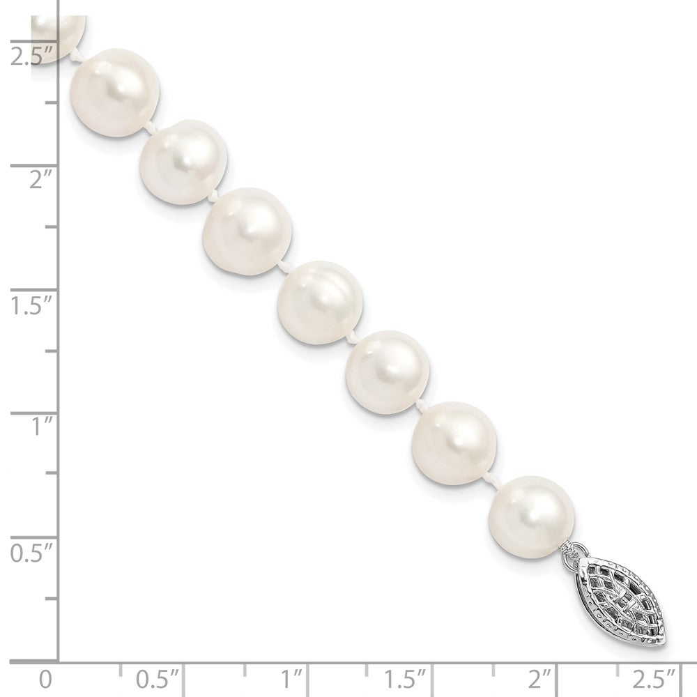Sterling Silver Rhodium-plated 9-10mm White Near-Round Freshwater Cultured Pearl 7.25 inch Bracelet 7.25 inches