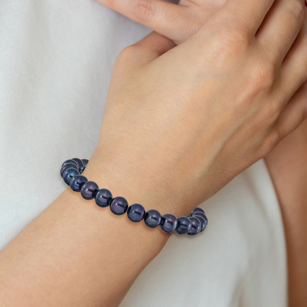Chisel 8-9mm Black Round Freshwater Cultured Pearl 7 inch Stretch Bracelet 8 inches