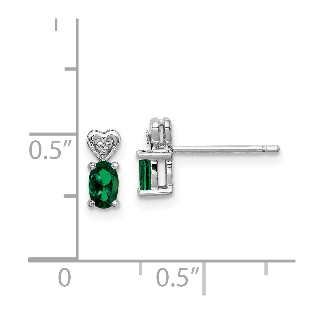 Sterling Silver Rhodium-plated Created Emerald & Diam. Earrings