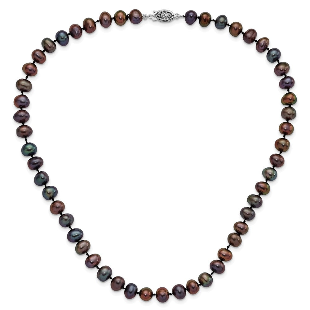 Sterling Silver Rhodium-plated 7-8mm Black Near-Round Freshwater Cultured Pearl 20 inch Necklace 20 Inches