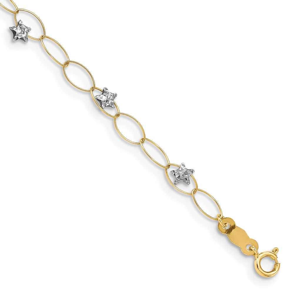 14k Two-tone Puff Stars Bracelet 7.5 inches