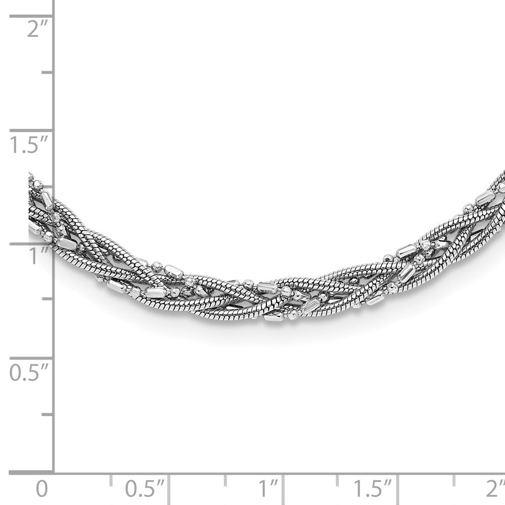 Sterling Silver RH-plated Braided Beads and Snake Chain Necklace