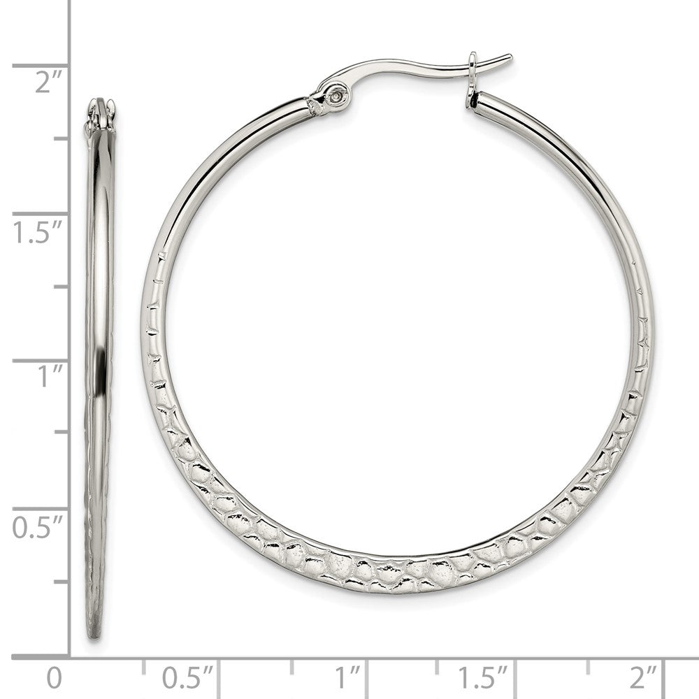 Stainless Steel Polished and Textured 40mm Diameter Hoop Earrings