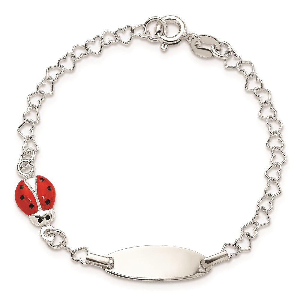 Sterling Silver Polished Lady Bug Baby Engraveable ID Bracelet 6 inches