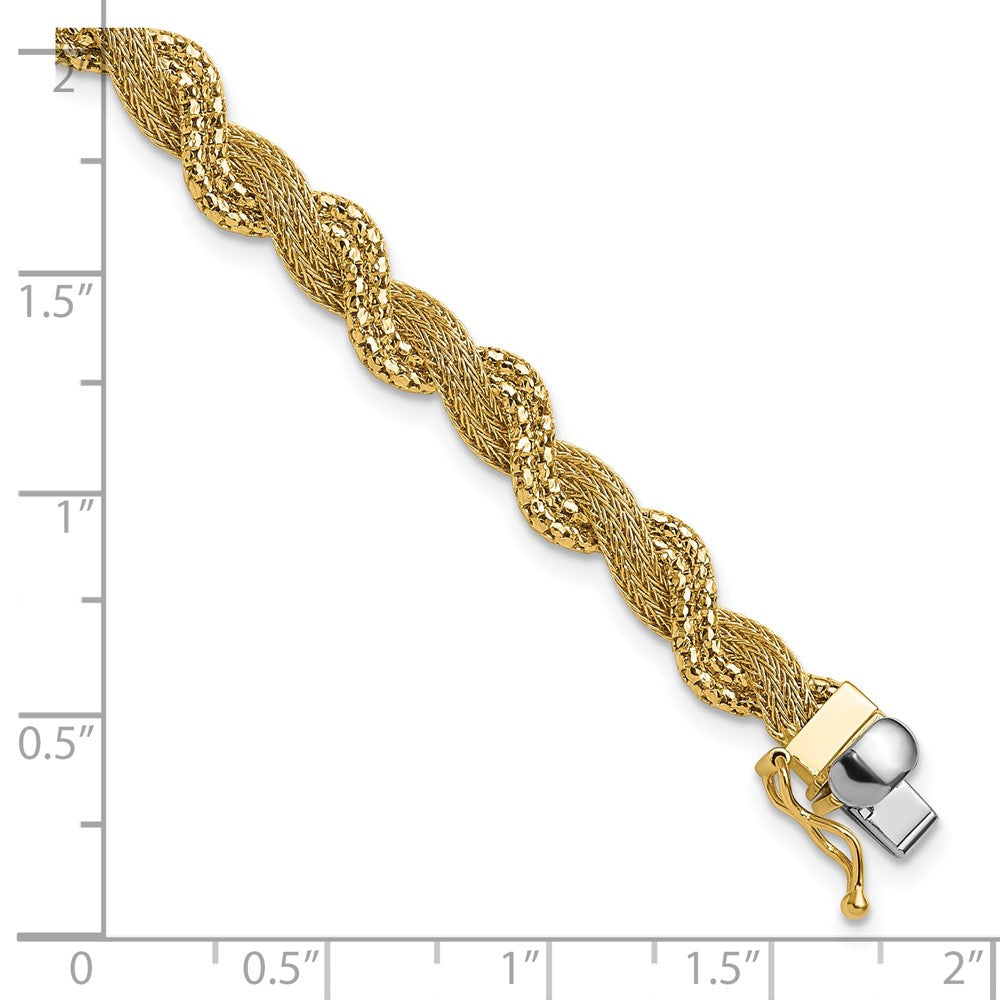 14K Polished/Textured and Diamond-cut Twisted Bracelet 8 inches
