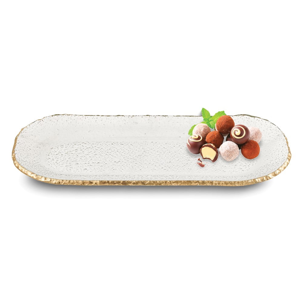 Badash Handcrafted Lead-free Glass Goldleaf Trimmed Oval Platter QGM23761