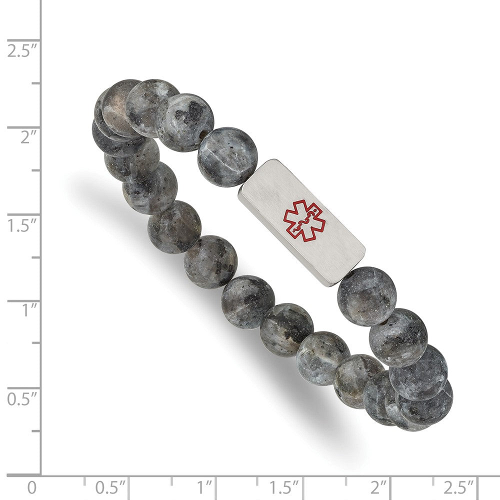 Stainless Steel Brushed Enamel Medical ID Labradorite Bead Stretch Bracelet