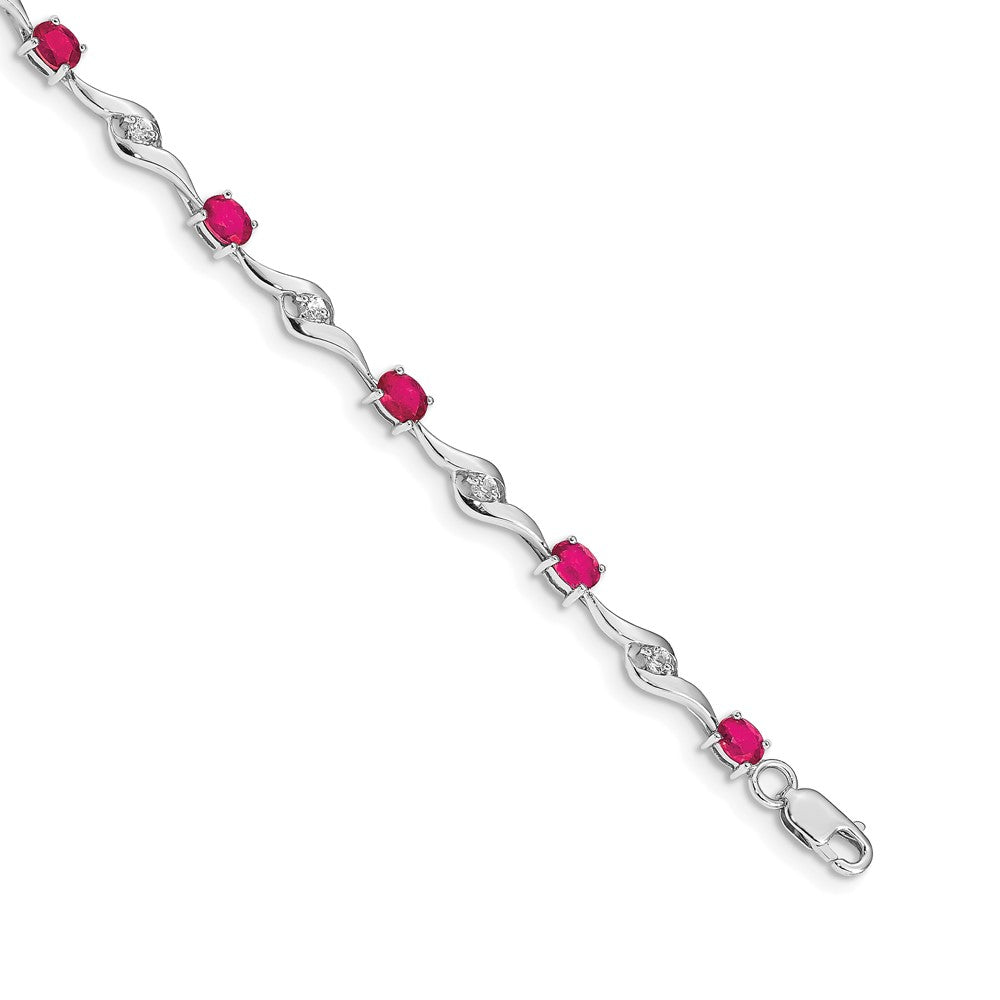 14k White Gold White Sapphire and Ruby Bracelet 7 inches