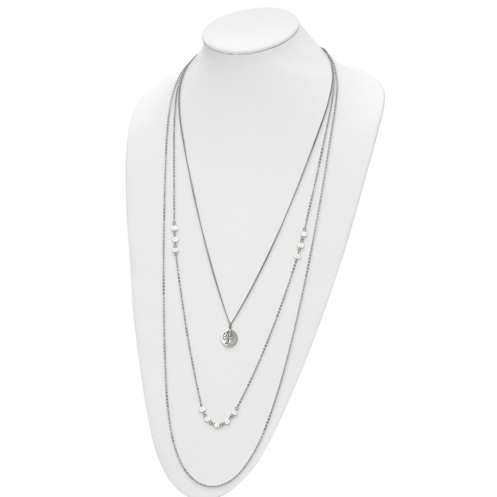 Stainless Steel Polished w/FWC Pearl Tree 31in w/2in ext Necklace