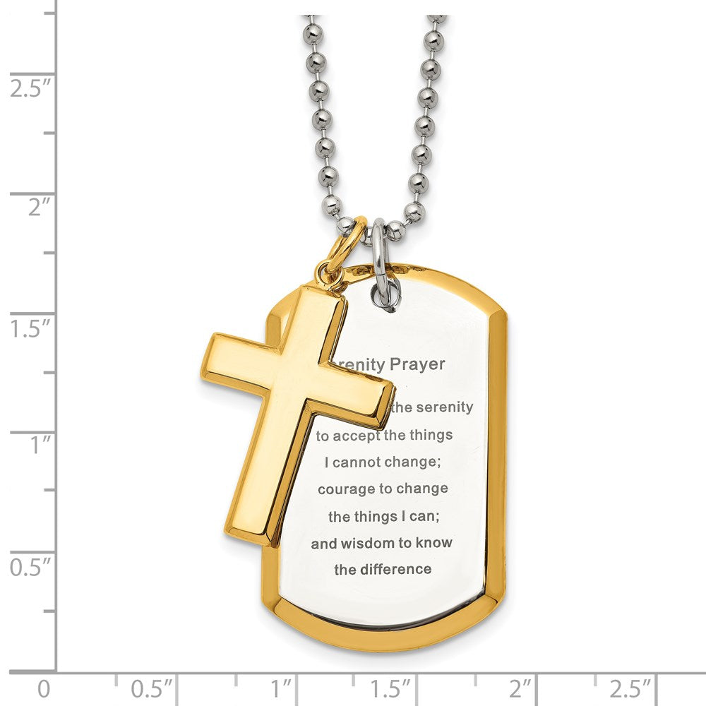 Stainless Steel Polished Yellow IP-plated 2 Piece Serenity Prayer Necklace