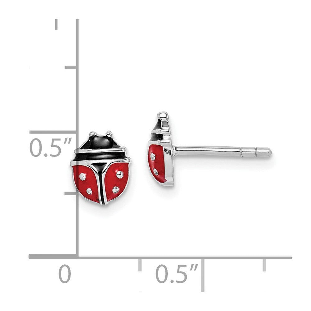 Sterling Silver RH-plated Enameled Ladybug Children's Post Earrings