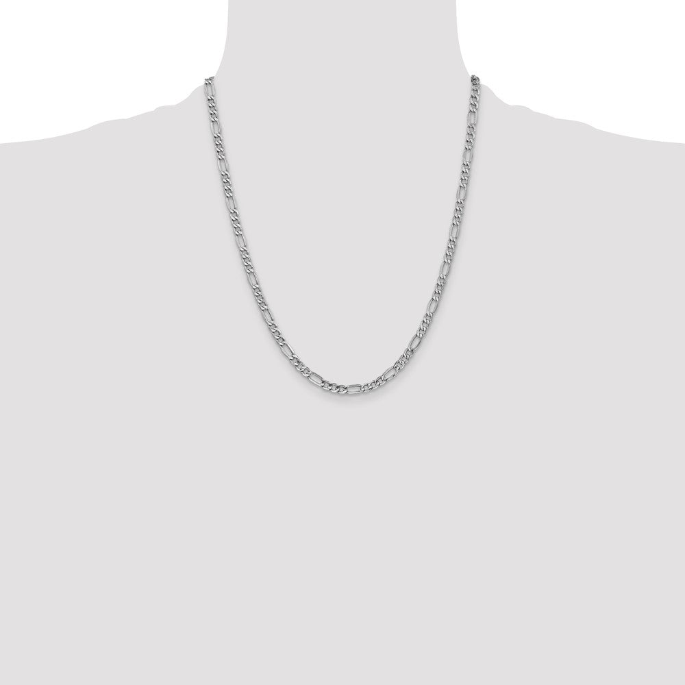 14K White Gold 22 inch 4.4mm Semi-Solid Figaro with Lobster Clasp Chain