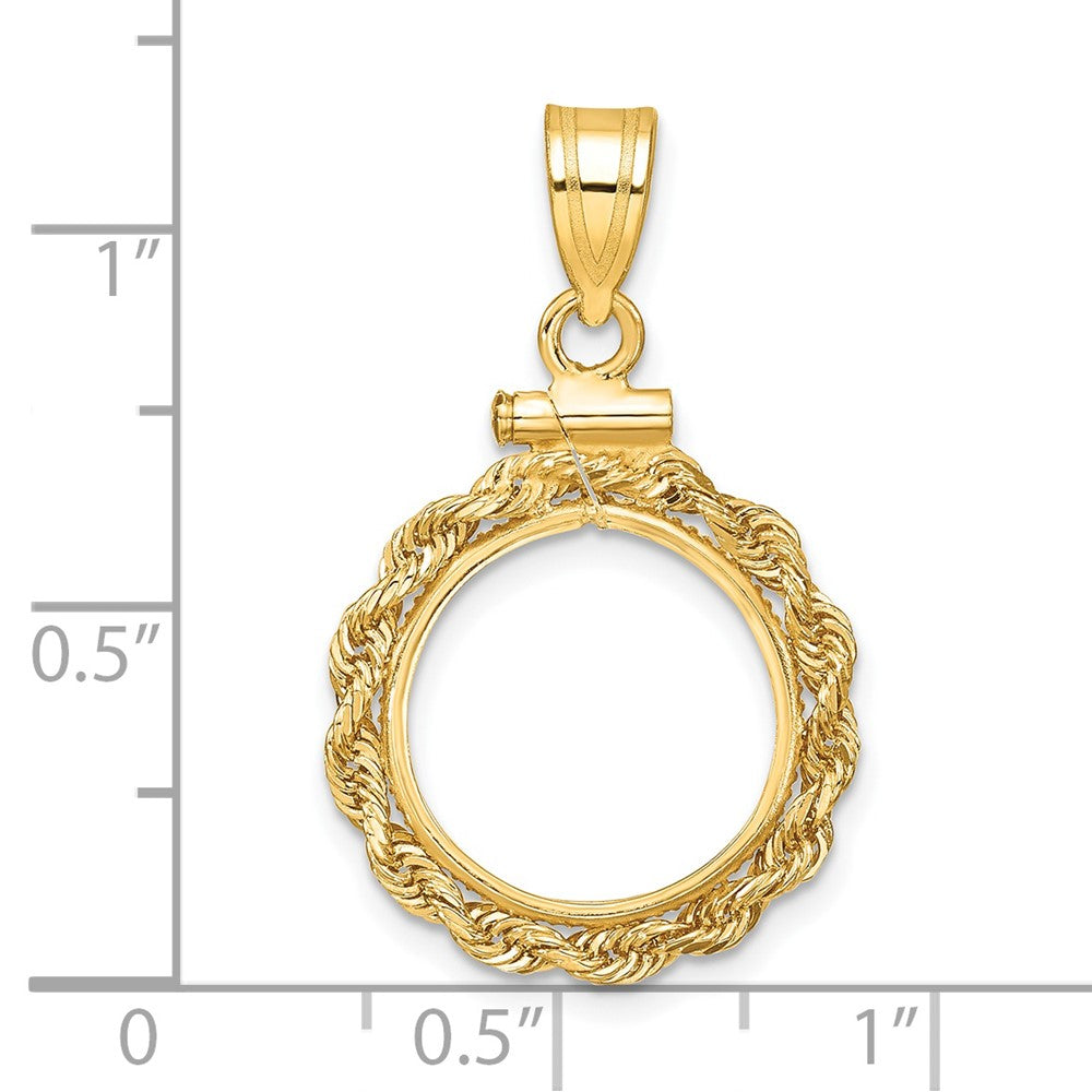 Wideband Distinguished Coin Jewelry 14k Polished Rope 14.0mm x 1.1mm Screw Top Coin Bezel Pendant
