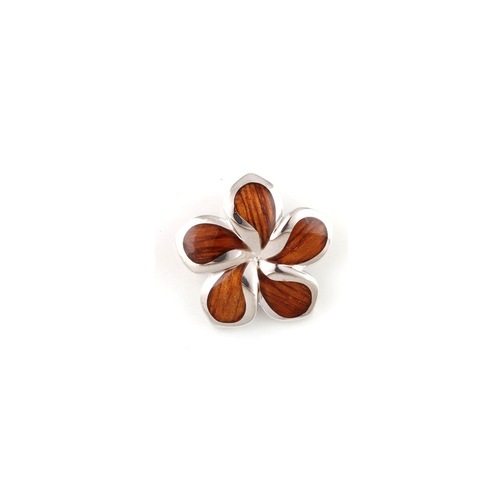 STERLING SILVER/KOA INLAY SM SOLID PLUMERIA PENDANT W/Chain18