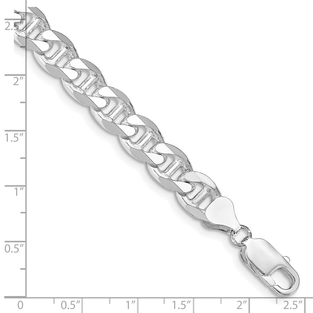 Sterling Silver Rhodium-plated 8.25mm D/C Flat Anchor Curb Chain 8 inches
