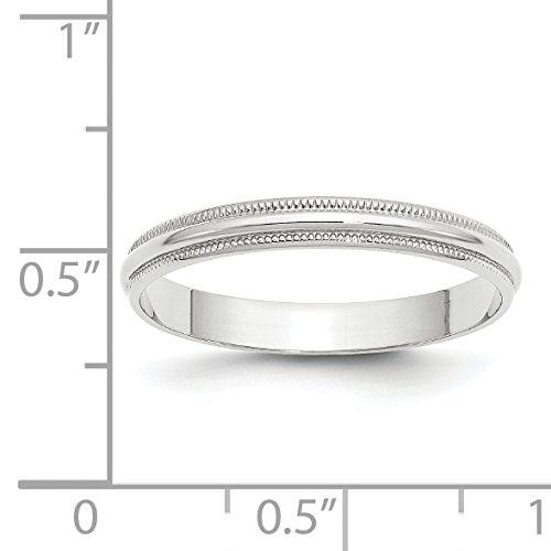 10k White Gold 3mm Lightweight Milgrain Half Round Wedding Band Size 6