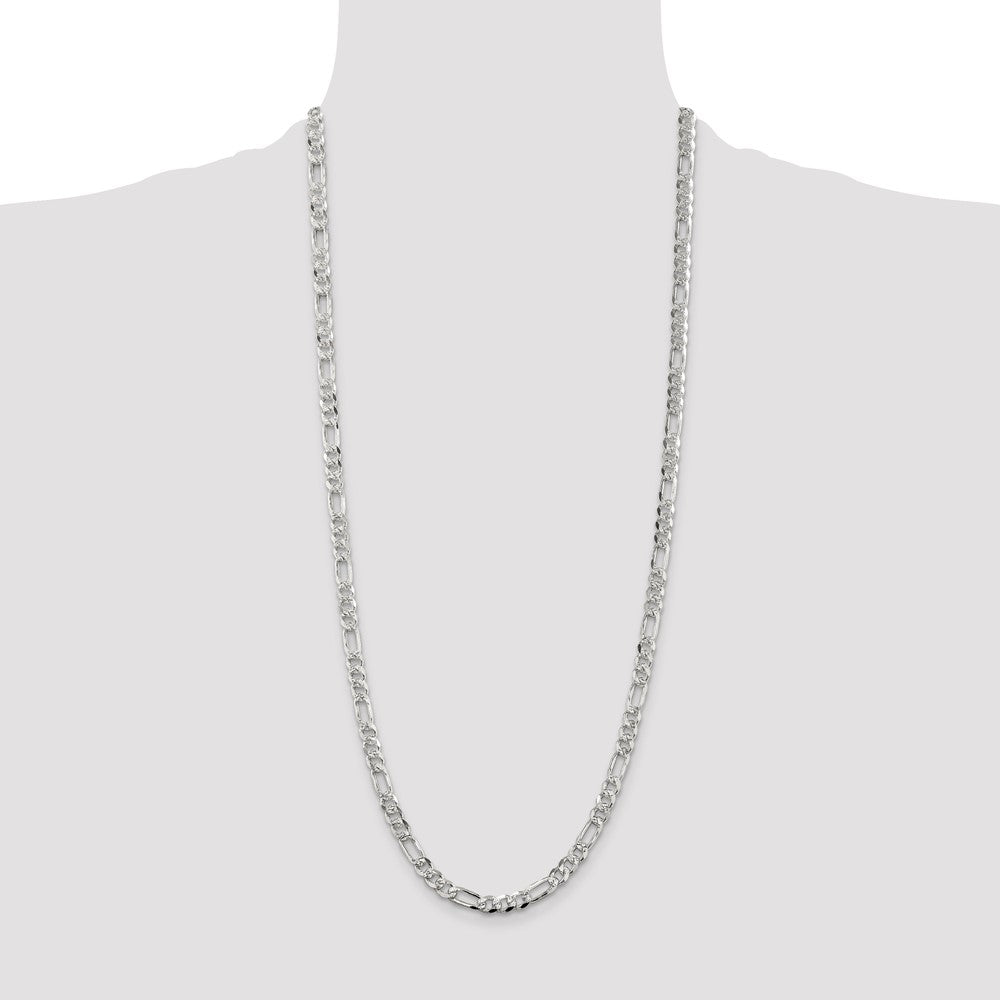 Sterling Silver 5.5mm Pav‚ Flat Figaro Chain 30 Inches